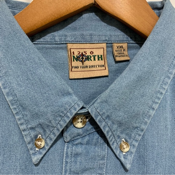 Vintage 1250 North Men's Blue Denim Long Sleeve Shirt Super Bowl XXV Size XXL - Picture 3 of 5